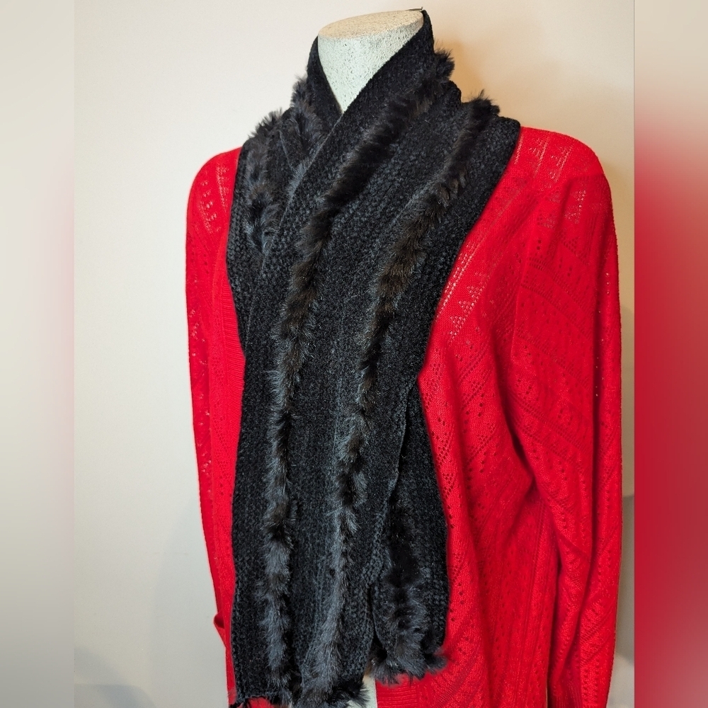 PELLE NOVA DI RIVIERA Rabbit Fur & velvet knit Scarf Black
